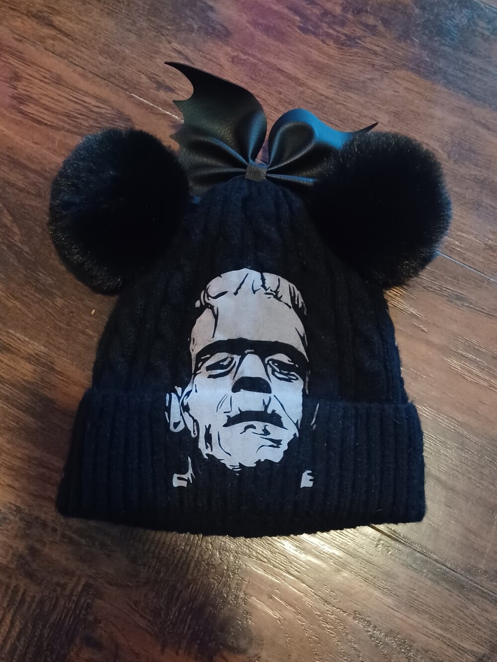 Horror Movie Frankenstein Black Fur Pom Ears Beanie Hat